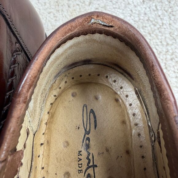 Santoni Loafers Brown Leather Dress Shoe Size 9 Slip On Moc Toe Whipstitch Italy - Picture 15 of 15